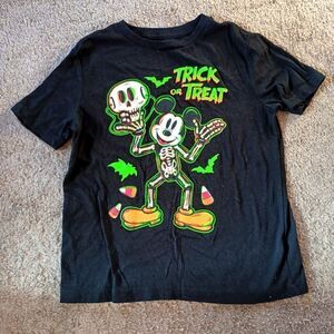 Disney Trick Or Treat Mickey Mouse Skeleton Blk T-Shirt Youth Sz 8 Med PRE-OWNED